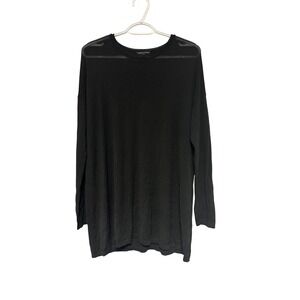 Eileen‎ Fisher Black Sheer Knit Long Sleeve Tunic Top Size Small Crew Neck Work